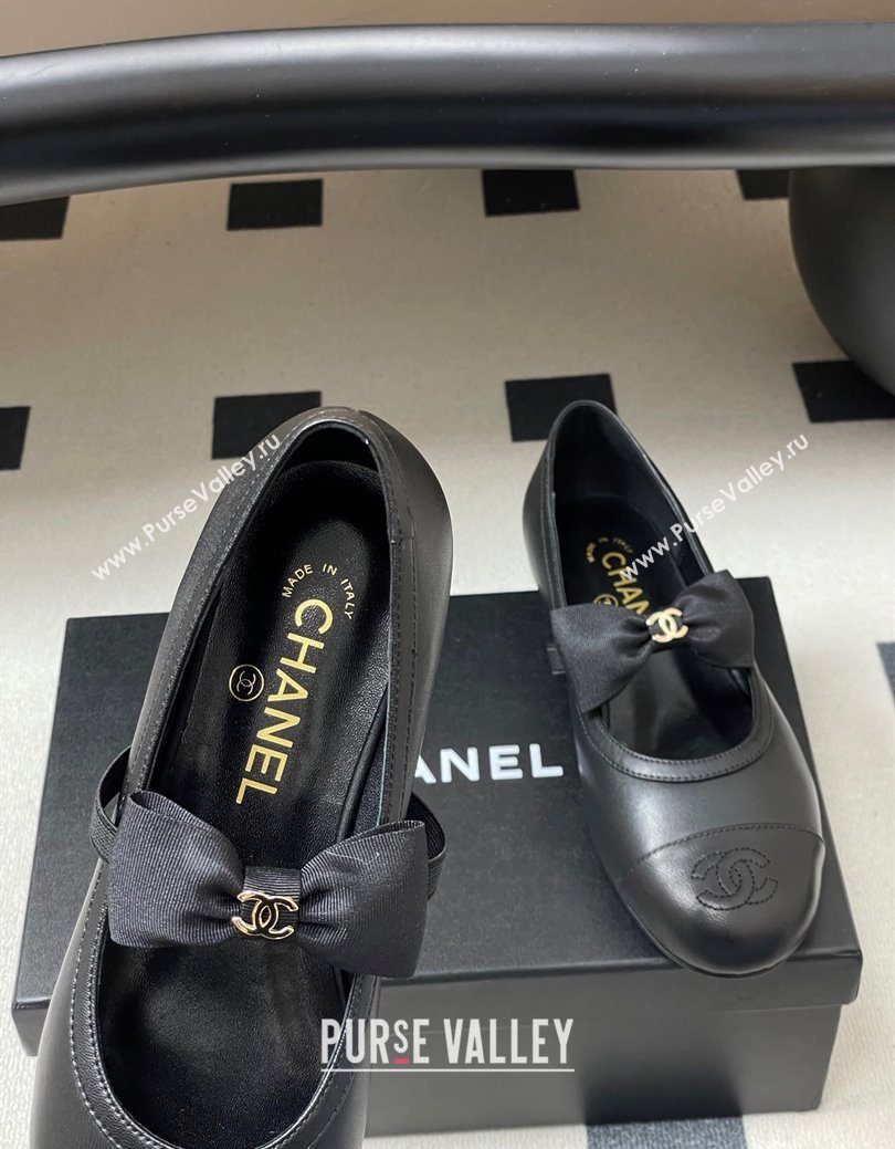 Chanel Calfskin Leather Ballet Flats with Bow Black2 2025 CH122402 (MD-251224005)