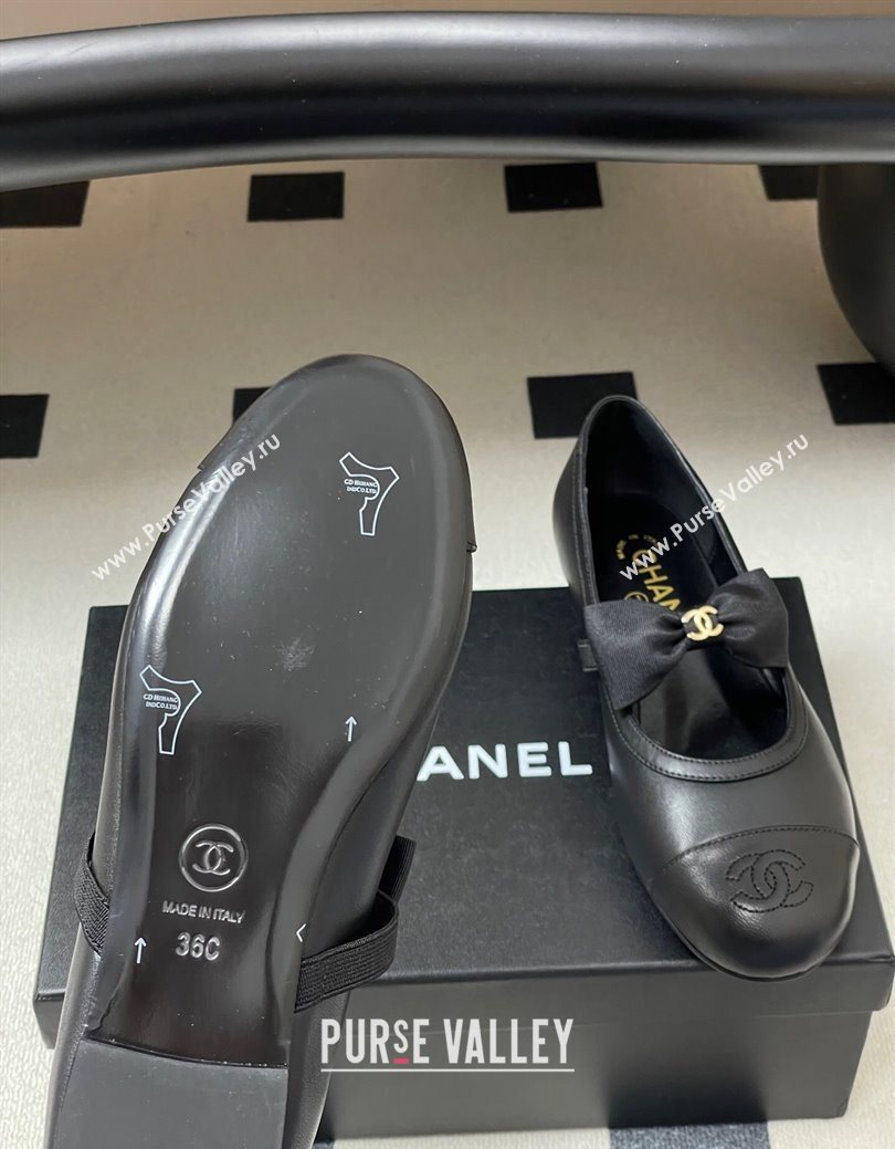 Chanel Calfskin Leather Ballet Flats with Bow Black2 2025 CH122402 (MD-251224005)