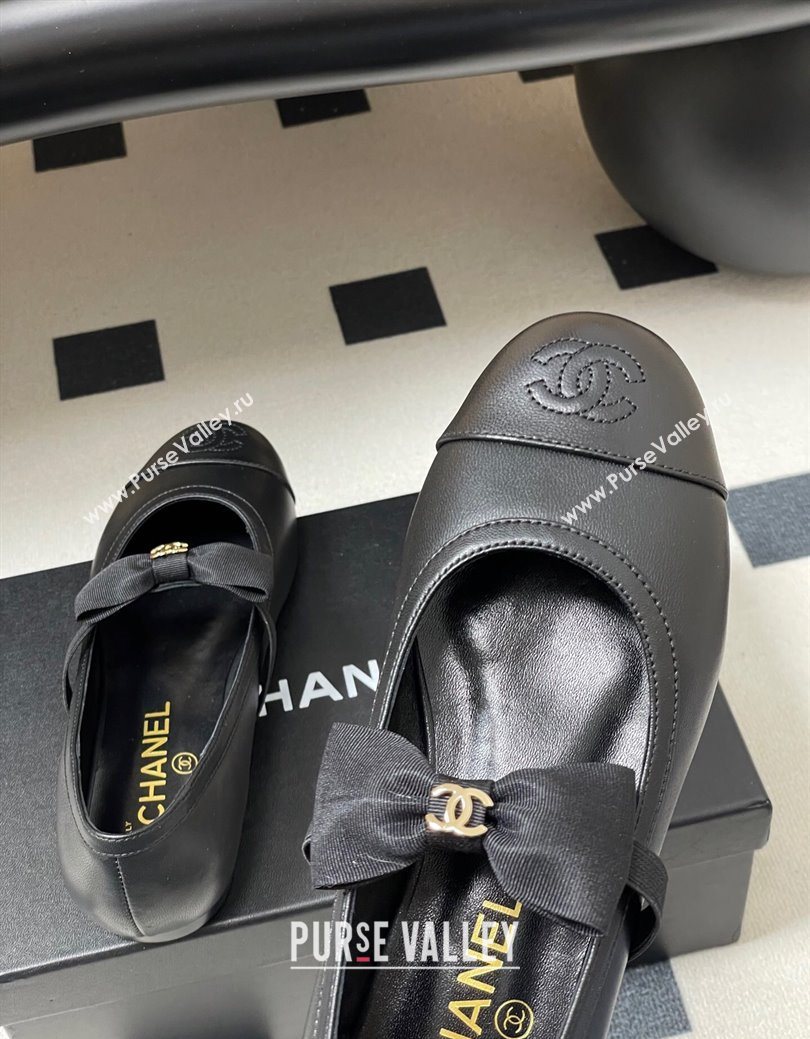 Chanel Calfskin Leather Ballet Flats with Bow Black2 2025 CH122402 (MD-251224005)
