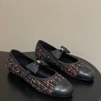 Chanel Tweed Leather Ballet Flats with Bow Black/Multicolor 2025 CH122402 (MD-251224008)
