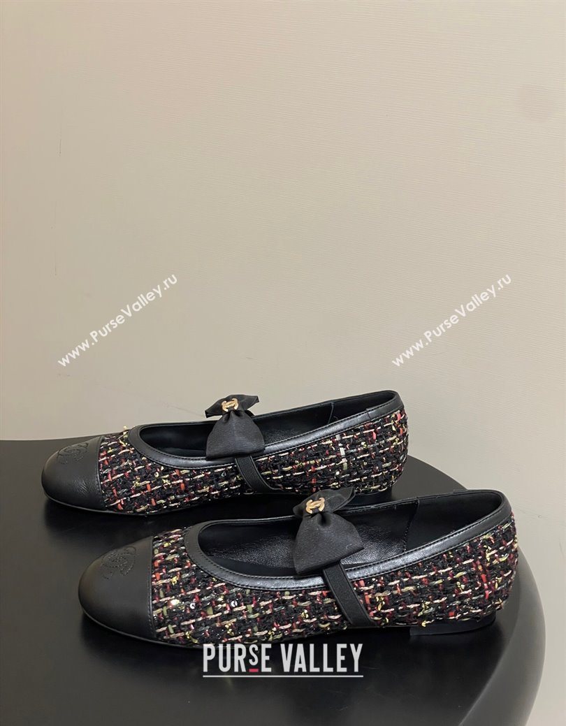 Chanel Tweed Leather Ballet Flats with Bow Black/Multicolor 2025 CH122402 (MD-251224008)