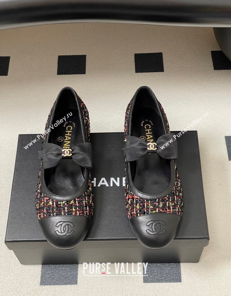 Chanel Tweed Leather Ballet Flats with Bow Black/Multicolor 2025 CH122402 (MD-251224008)