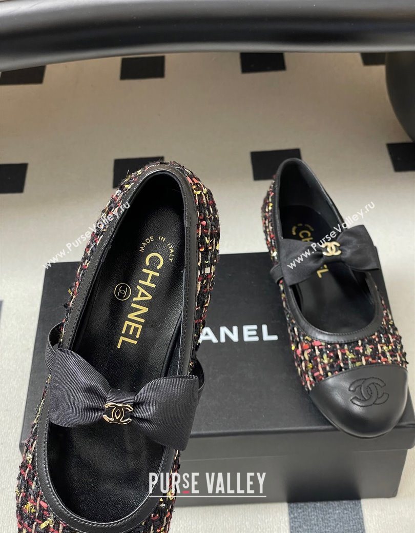 Chanel Tweed Leather Ballet Flats with Bow Black/Multicolor 2025 CH122402 (MD-251224008)
