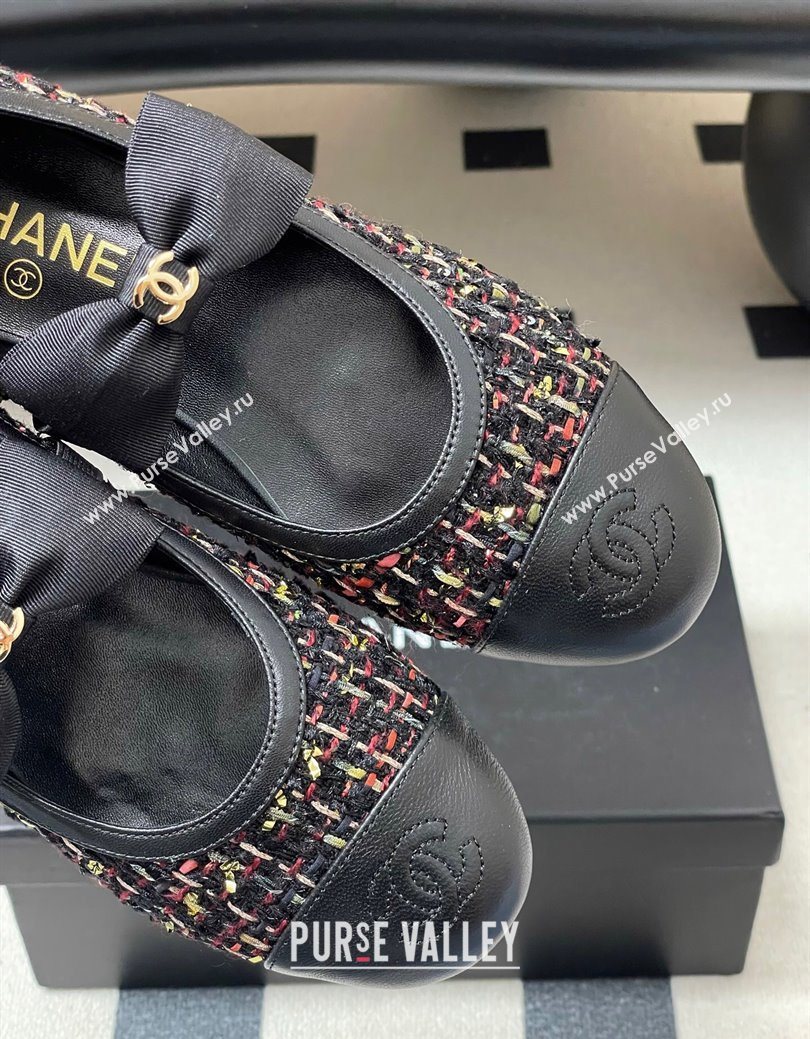 Chanel Tweed Leather Ballet Flats with Bow Black/Multicolor 2025 CH122402 (MD-251224008)