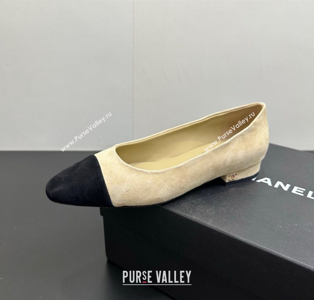 Chanel Suede Slingbacks Flat Beige/Black 2025 CH122405 (KL-251224045)