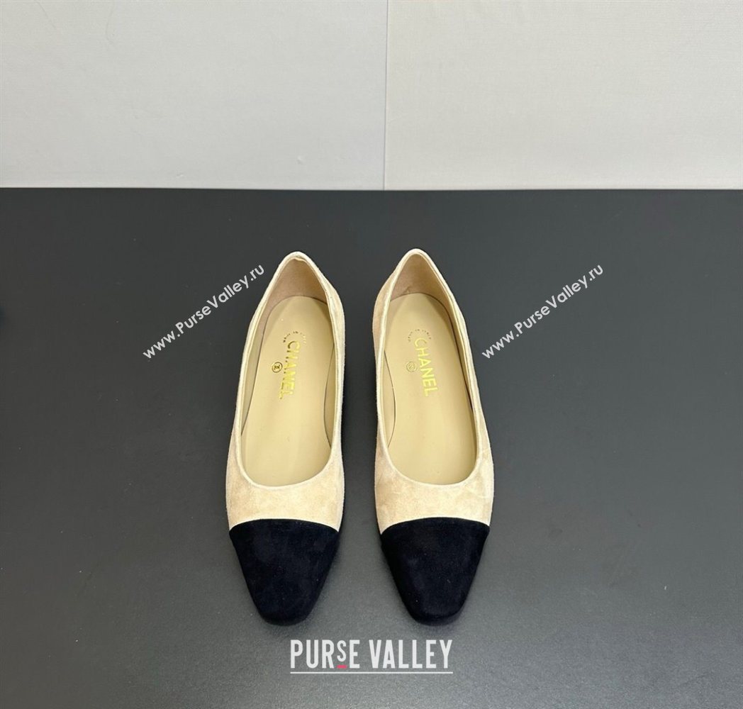 Chanel Suede Slingbacks Flat Beige/Black 2025 CH122405 (KL-251224045)