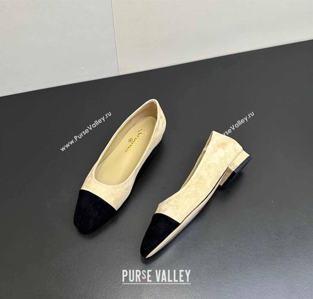 Chanel Suede Slingbacks Flat Beige/Black 2025 CH122405 (KL-251224045)