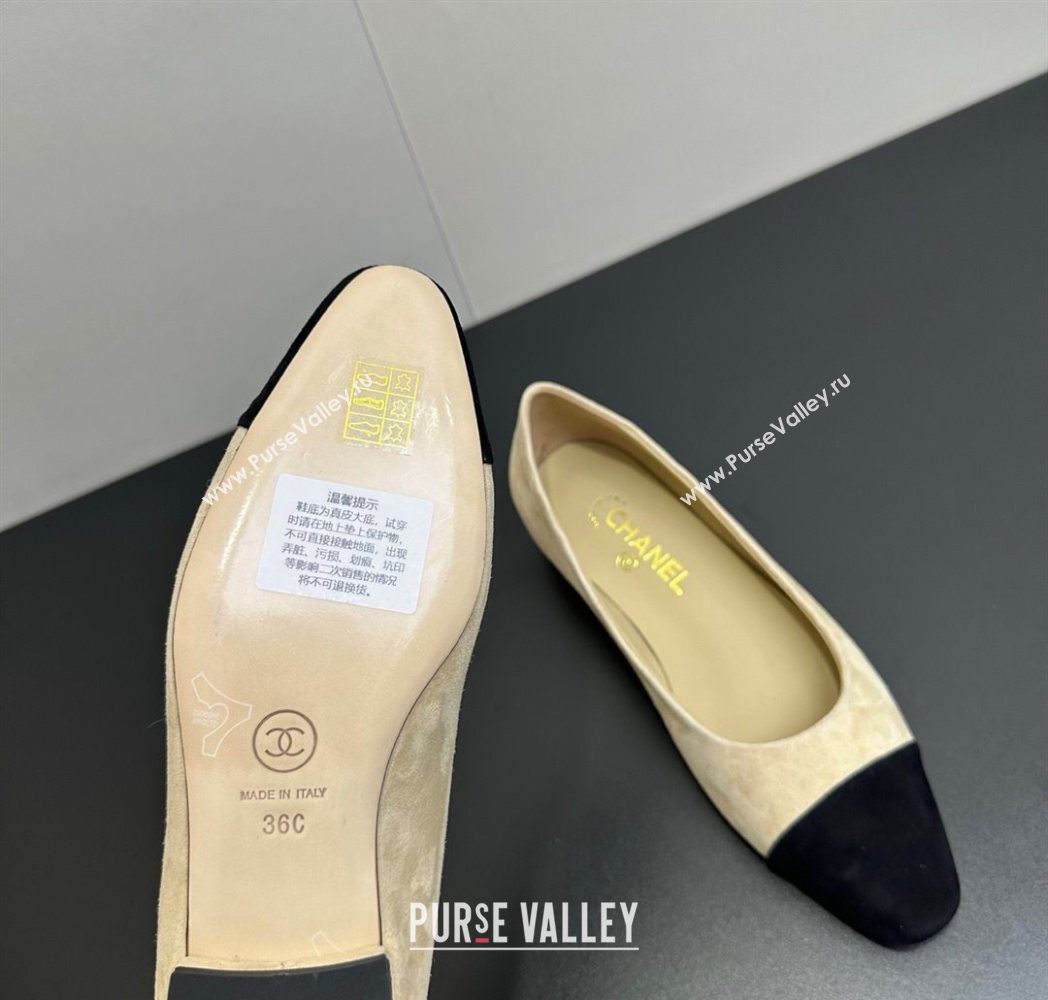 Chanel Suede Slingbacks Flat Beige/Black 2025 CH122405 (KL-251224045)