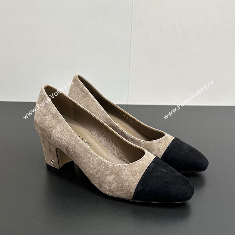 Chanel Suede Pumps 6.5cm Grey/Black 2025 CH122405 (KL-251224053)