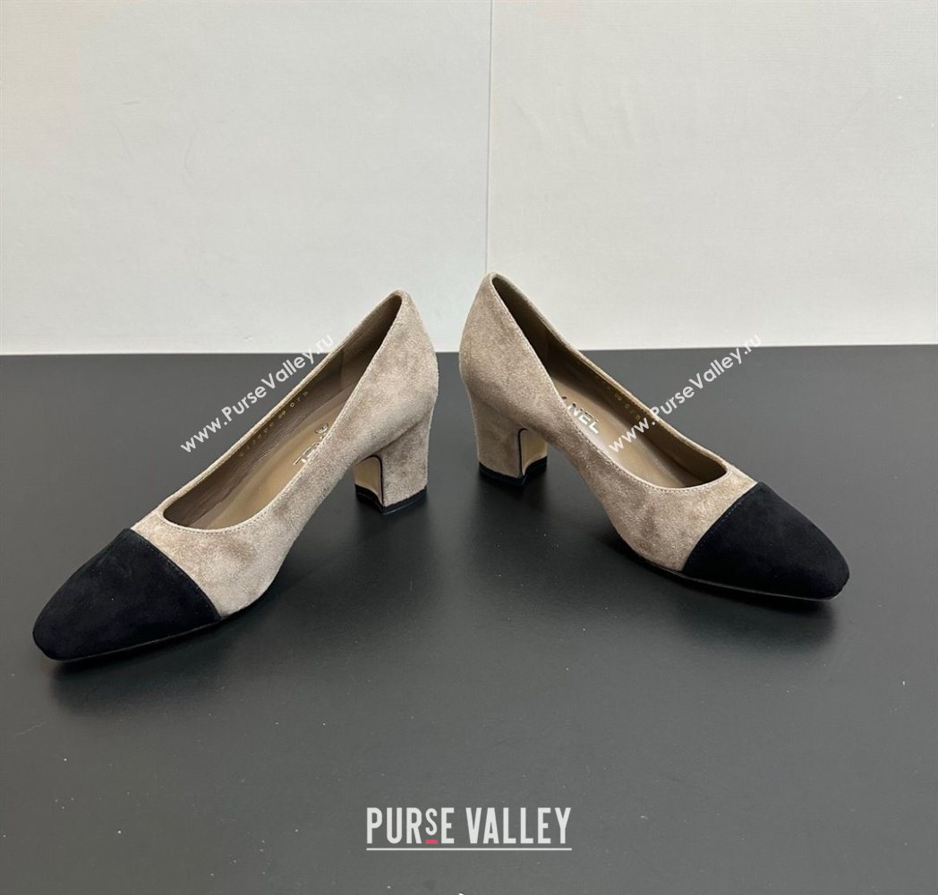 Chanel Suede Pumps 6.5cm Grey/Black 2025 CH122405 (KL-251224053)