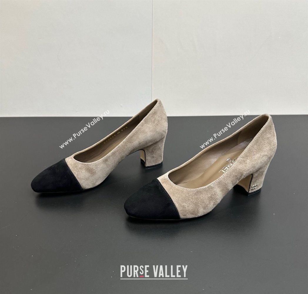 Chanel Suede Pumps 6.5cm Grey/Black 2025 CH122405 (KL-251224053)