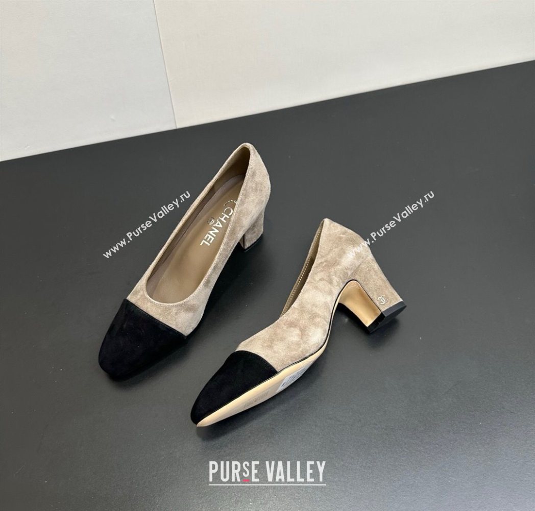Chanel Suede Pumps 6.5cm Grey/Black 2025 CH122405 (KL-251224053)