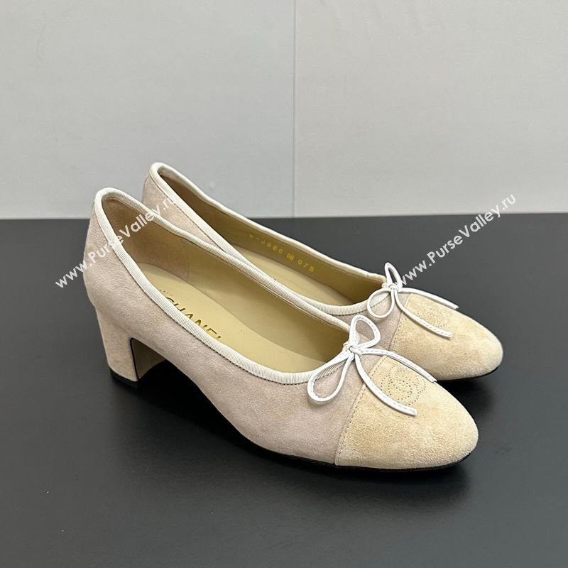 Chanel Suede Pumps 6.5cm with Bow Beige/Yellow 2025 CH122406 (KL-251224059)