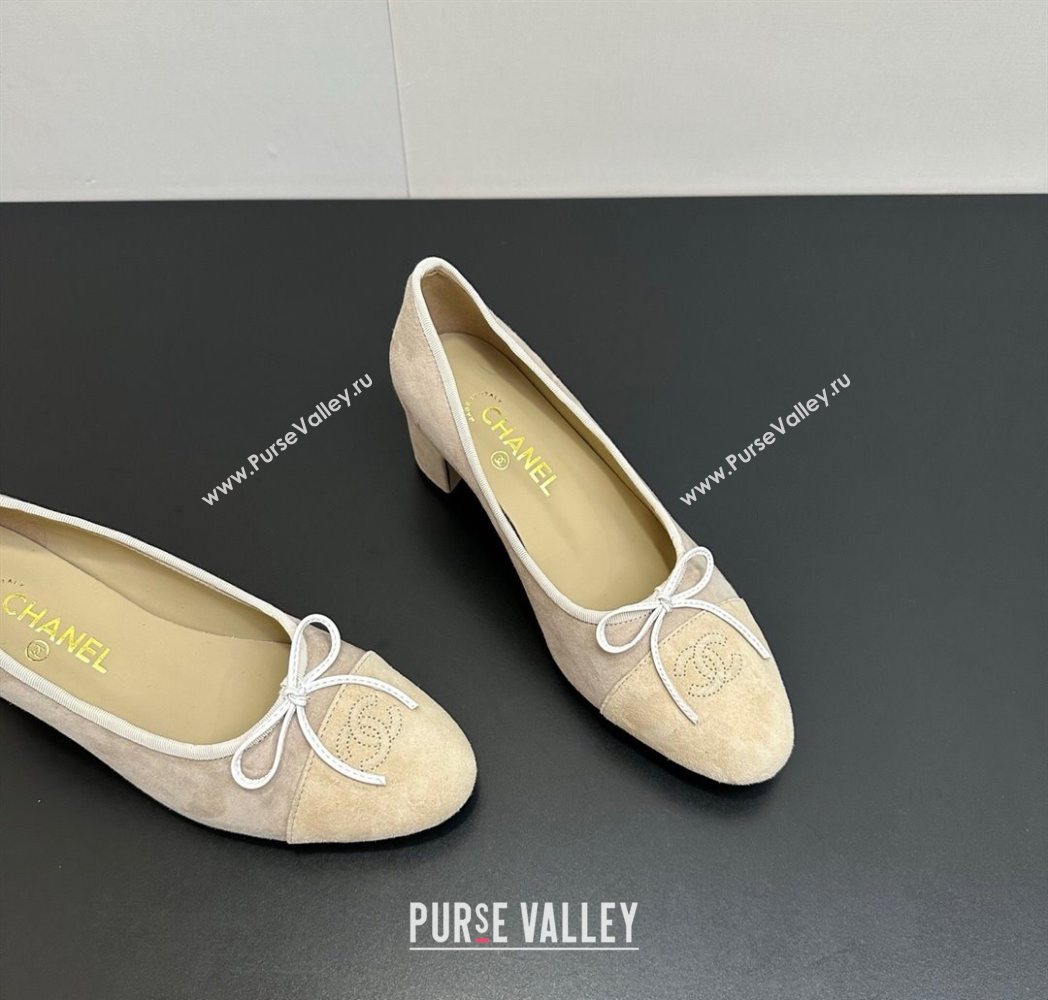 Chanel Suede Pumps 6.5cm with Bow Beige/Yellow 2025 CH122406 (KL-251224059)