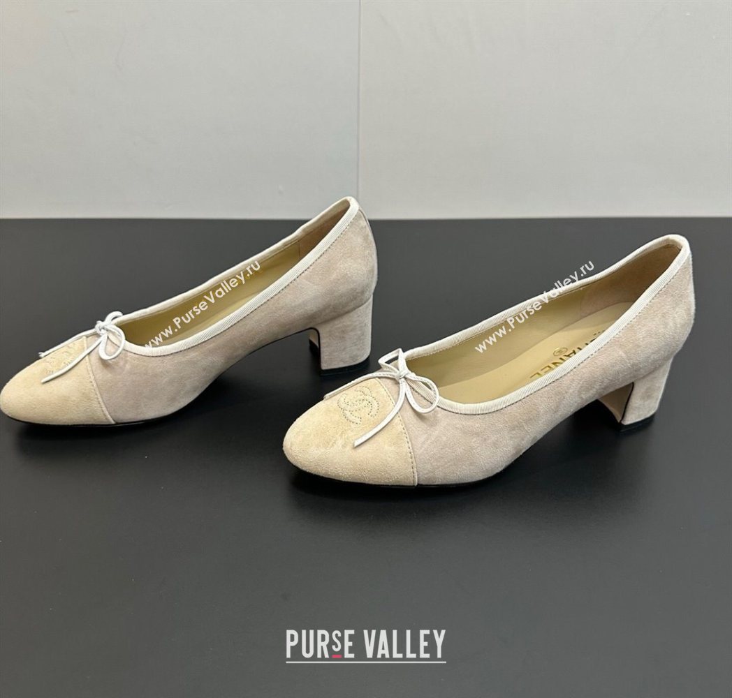 Chanel Suede Pumps 6.5cm with Bow Beige/Yellow 2025 CH122406 (KL-251224059)