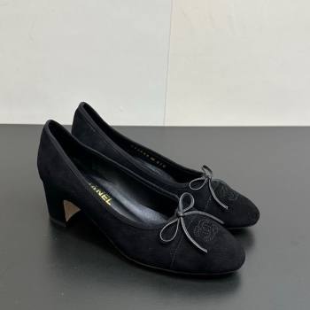 Chanel Suede Pumps 6.5cm with Bow Black2 2025 CH122406 (KL-251224062)