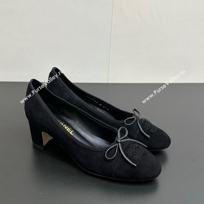 Chanel Suede Pumps 6.5cm with Bow Black2 2025 CH122406 (KL-251224062)