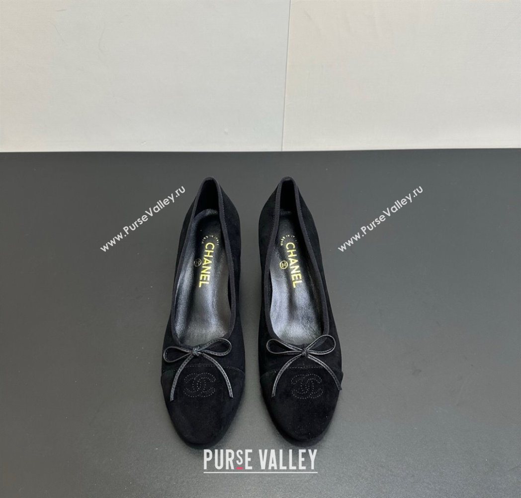 Chanel Suede Pumps 6.5cm with Bow Black2 2025 CH122406 (KL-251224062)