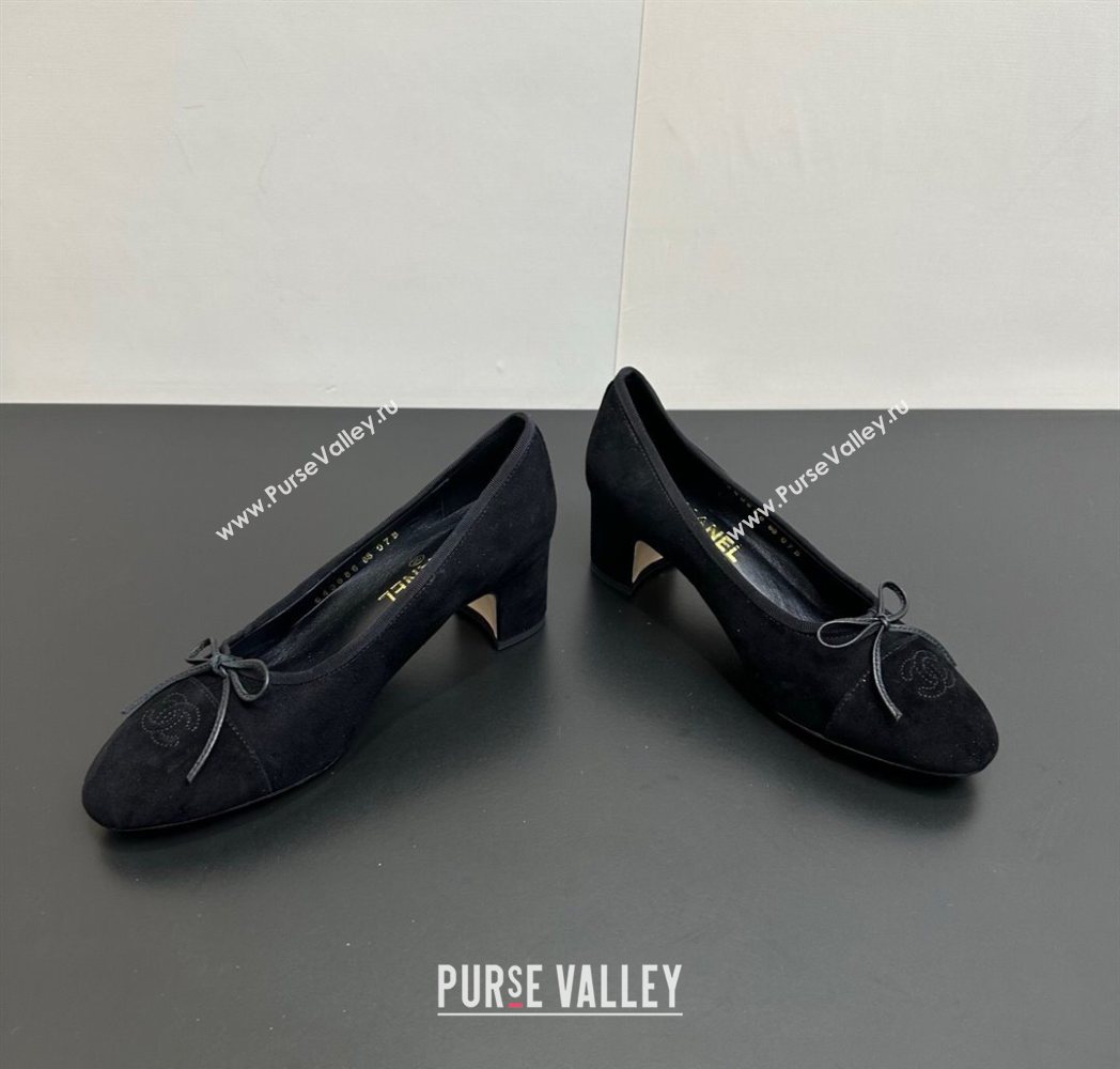 Chanel Suede Pumps 6.5cm with Bow Black2 2025 CH122406 (KL-251224062)