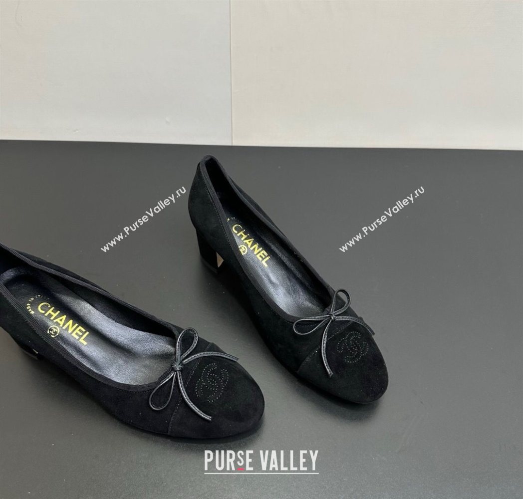 Chanel Suede Pumps 6.5cm with Bow Black2 2025 CH122406 (KL-251224062)