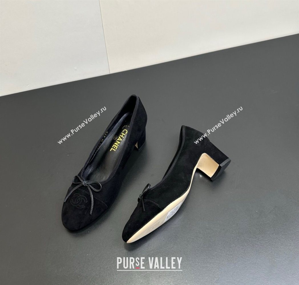 Chanel Suede Pumps 6.5cm with Bow Black2 2025 CH122406 (KL-251224062)