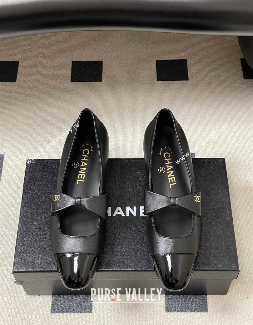 Chanel Lambskin Patent Leather Ballet Flats with Bow Black2 2025 CH122403 (MD-251224010)