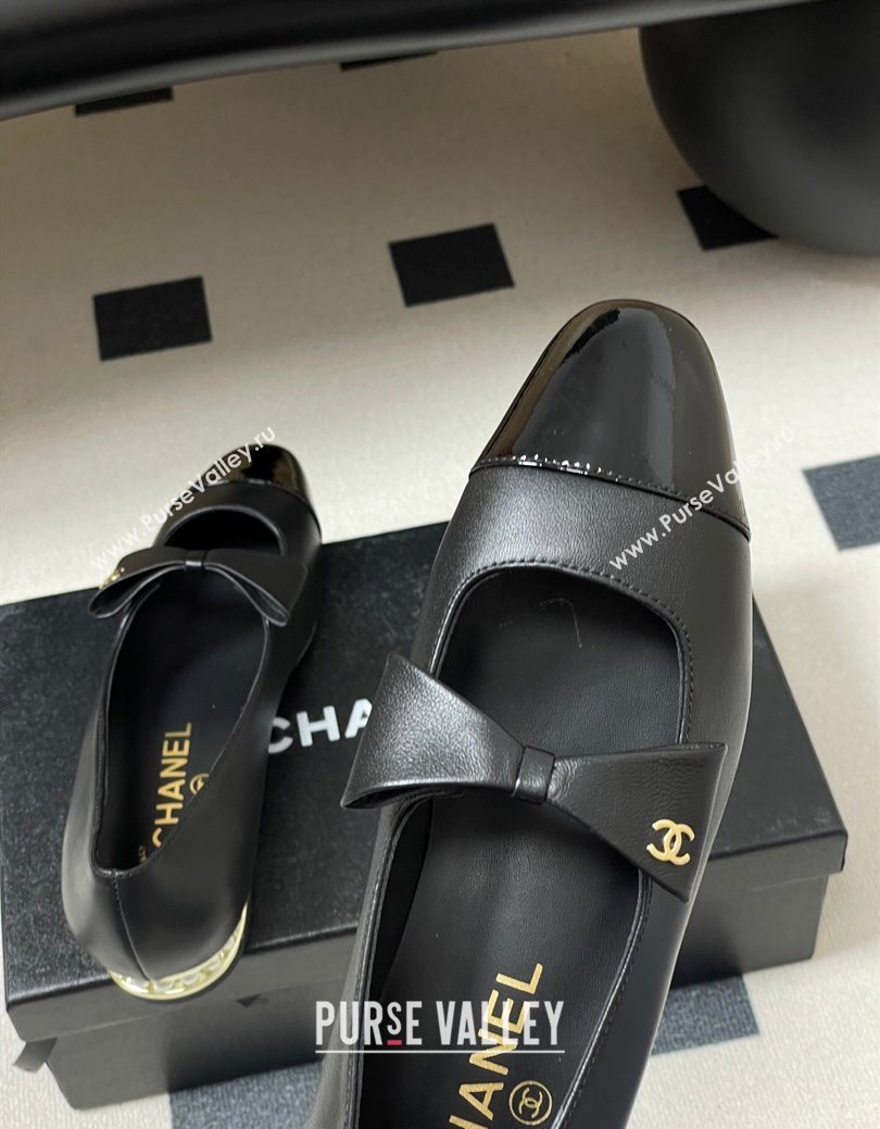 Chanel Lambskin Patent Leather Ballet Flats with Bow Black2 2025 CH122403 (MD-251224010)