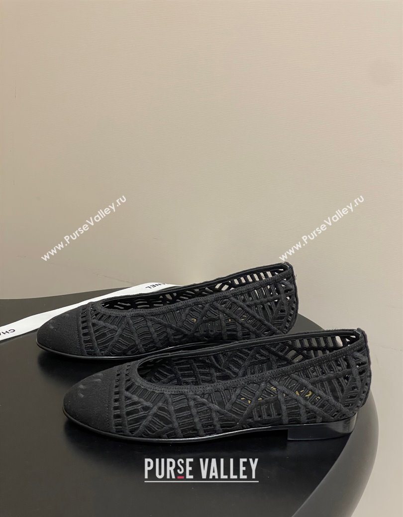 Chanel Embroidered Cotton Ballet Flats Black 2025 G46984 (MD-251223096)