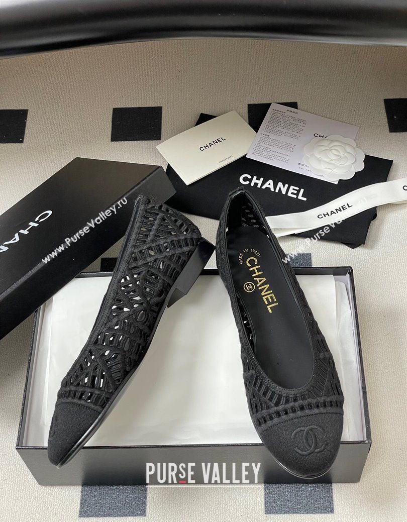 Chanel Embroidered Cotton Ballet Flats Black 2025 G46984 (MD-251223096)