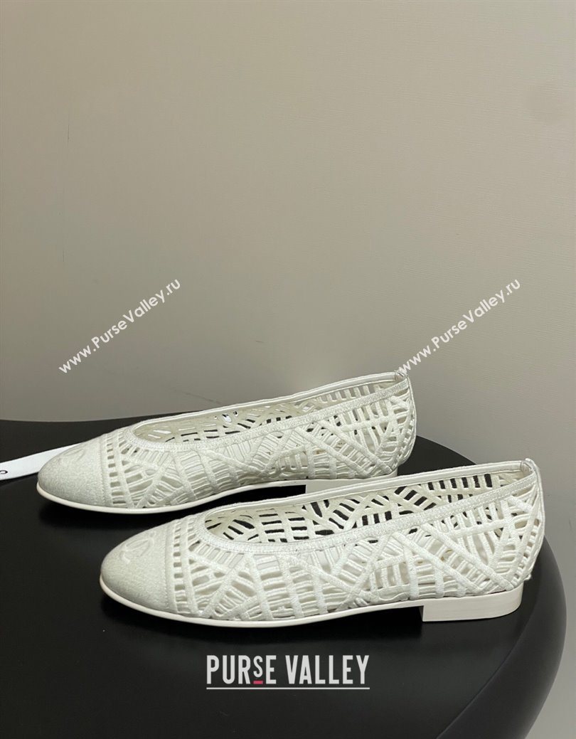 Chanel Embroidered Cotton Ballet Flats White 2025 G46984 (MD-251223097)
