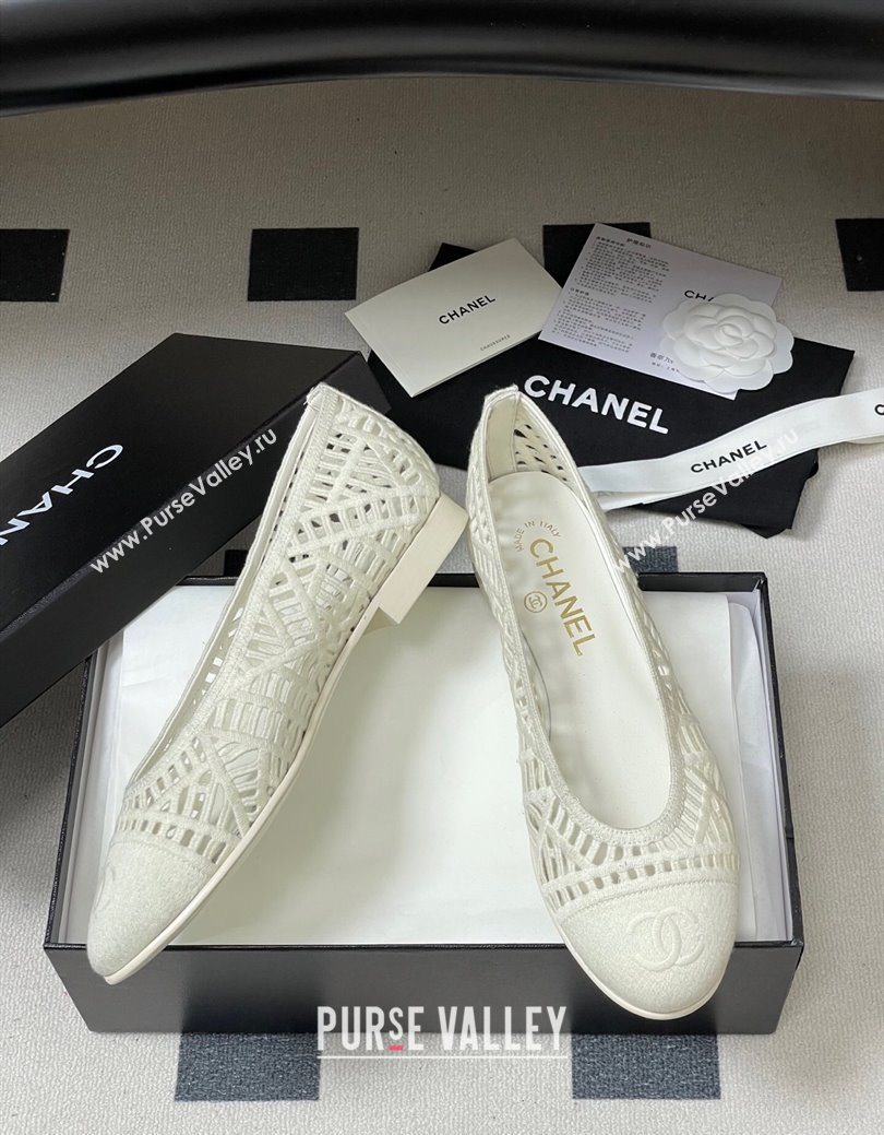 Chanel Embroidered Cotton Ballet Flats White 2025 G46984 (MD-251223097)
