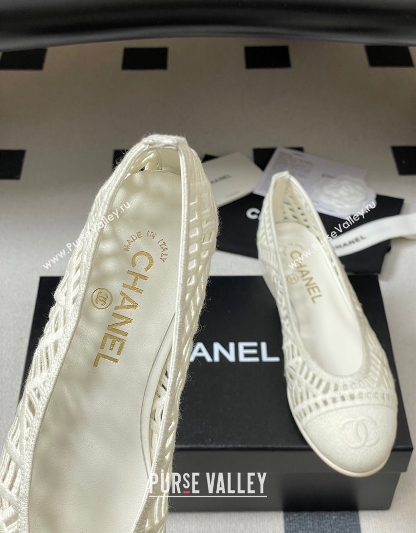Chanel Embroidered Cotton Ballet Flats White 2025 G46984 (MD-251223097)