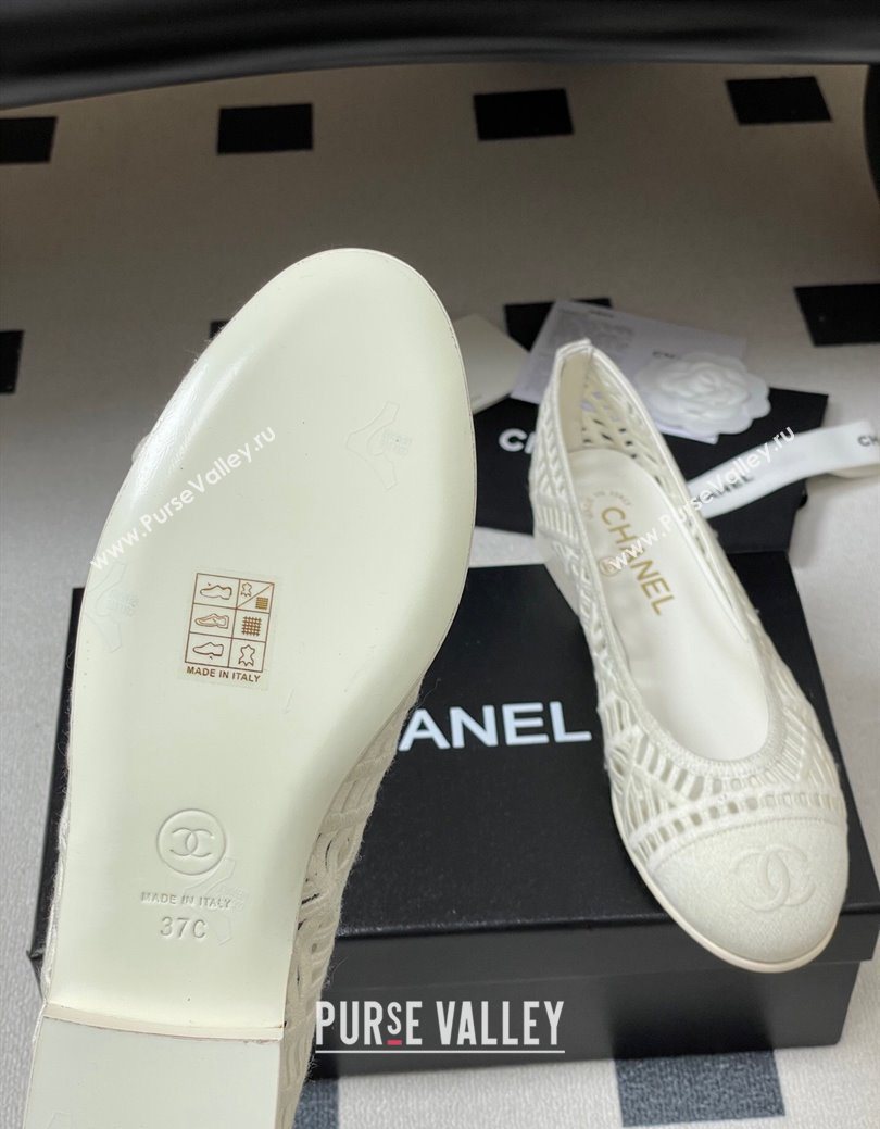 Chanel Embroidered Cotton Ballet Flats White 2025 G46984 (MD-251223097)