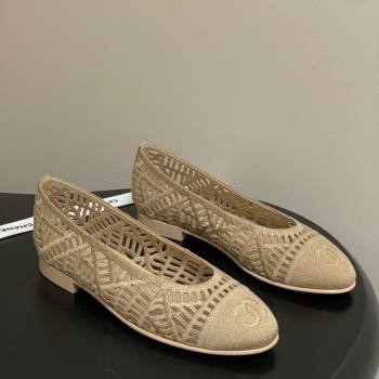 Chanel Embroidered Cotton Ballet Flats Beige 2025 G46984 (MD-251223099)