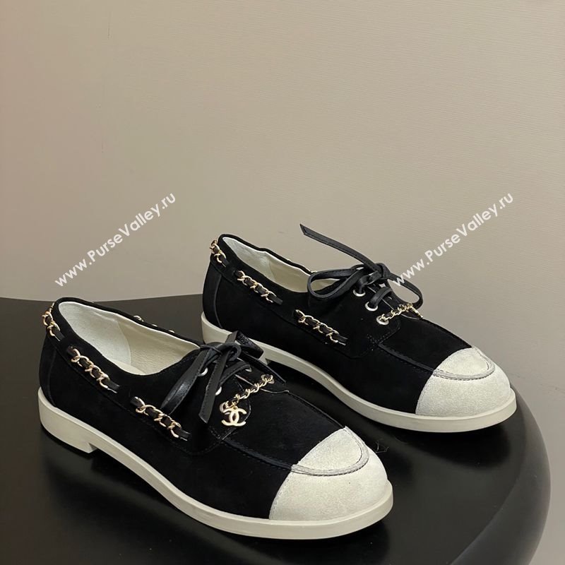 Chanel Suede Laced-up Loafers Black 2025 G47005 (MD-251223112)