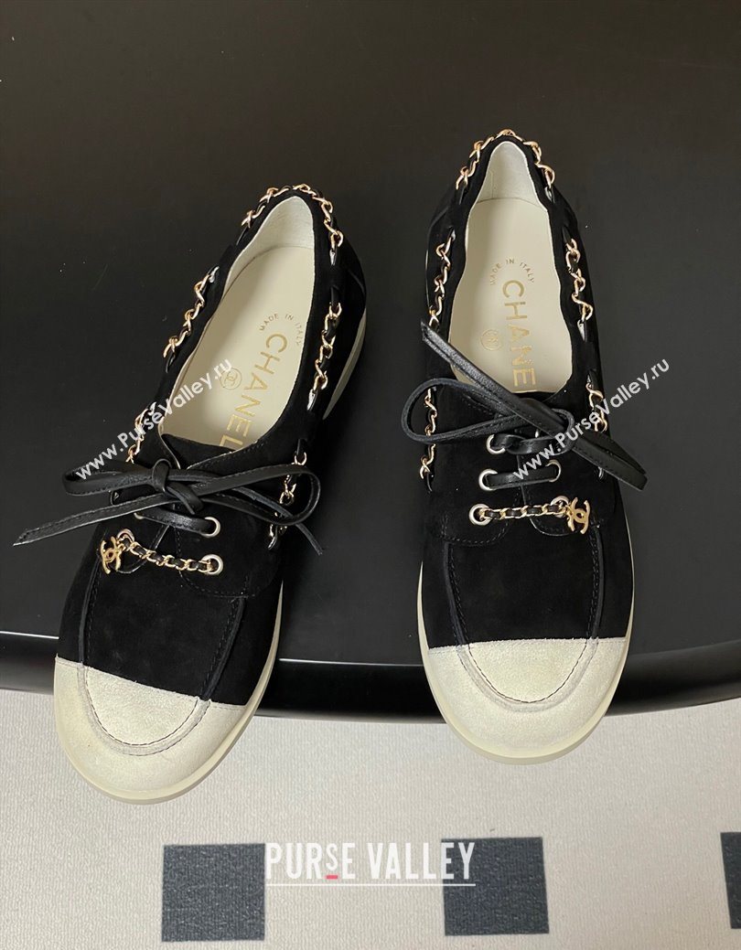 Chanel Suede Laced-up Loafers Black 2025 G47005 (MD-251223112)