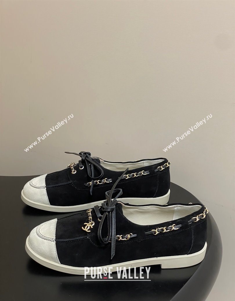 Chanel Suede Laced-up Loafers Black 2025 G47005 (MD-251223112)