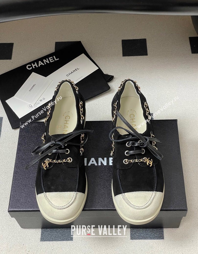 Chanel Suede Laced-up Loafers Black 2025 G47005 (MD-251223112)