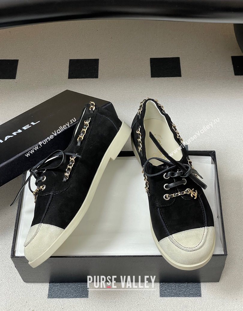 Chanel Suede Laced-up Loafers Black 2025 G47005 (MD-251223112)