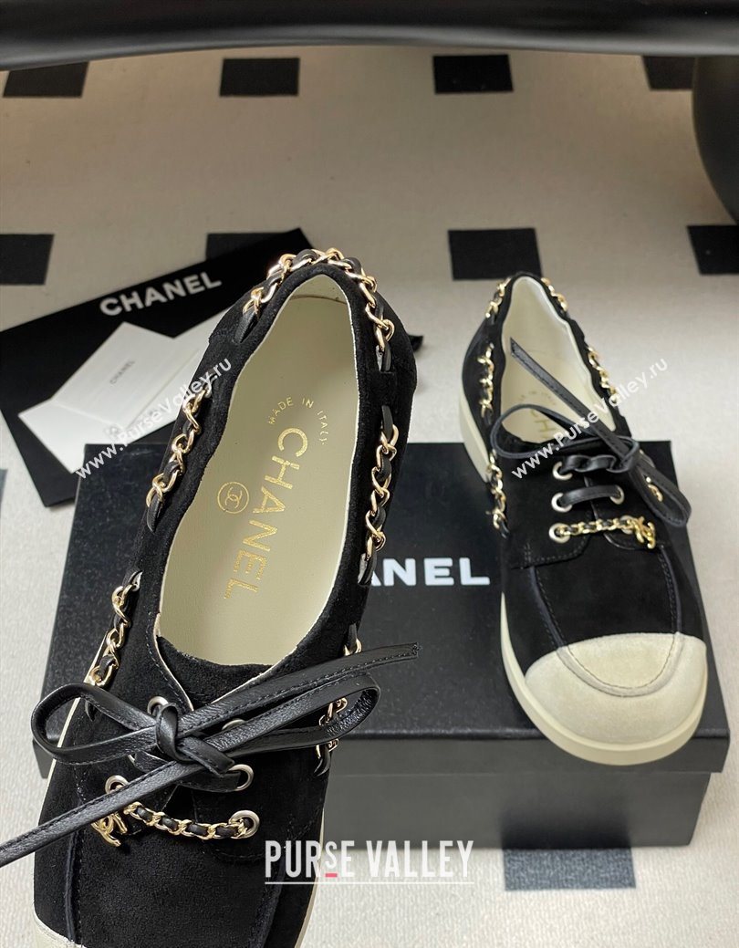 Chanel Suede Laced-up Loafers Black 2025 G47005 (MD-251223112)