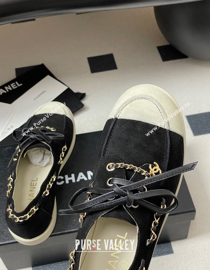 Chanel Suede Laced-up Loafers Black 2025 G47005 (MD-251223112)