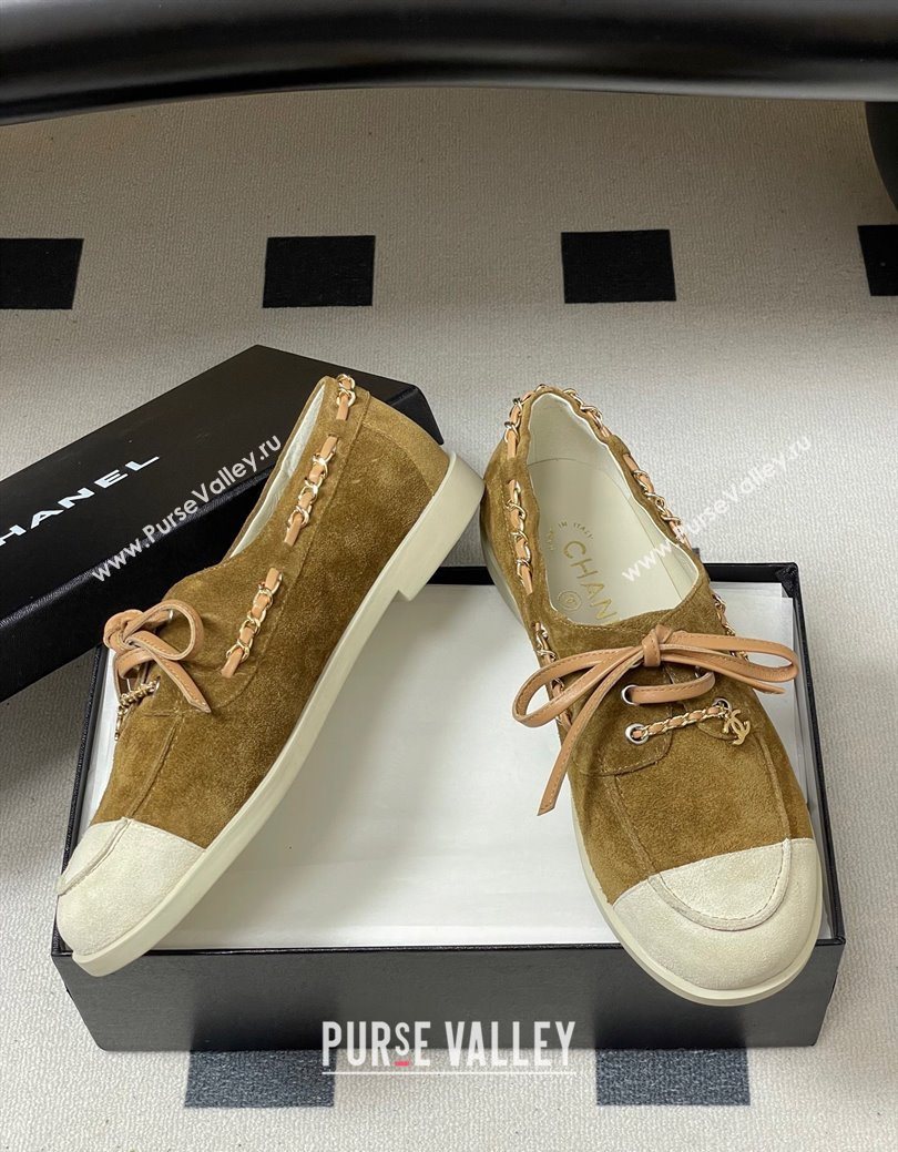 Chanel Suede Laced-up Loafers Brown 2025 G47005 (MD-251223113)