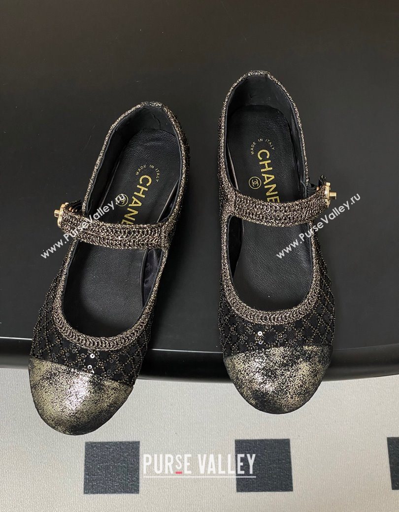 Chanel Mesh Sequins Mary Janes Flat Black 2025 CH122302 (MD-251223093)
