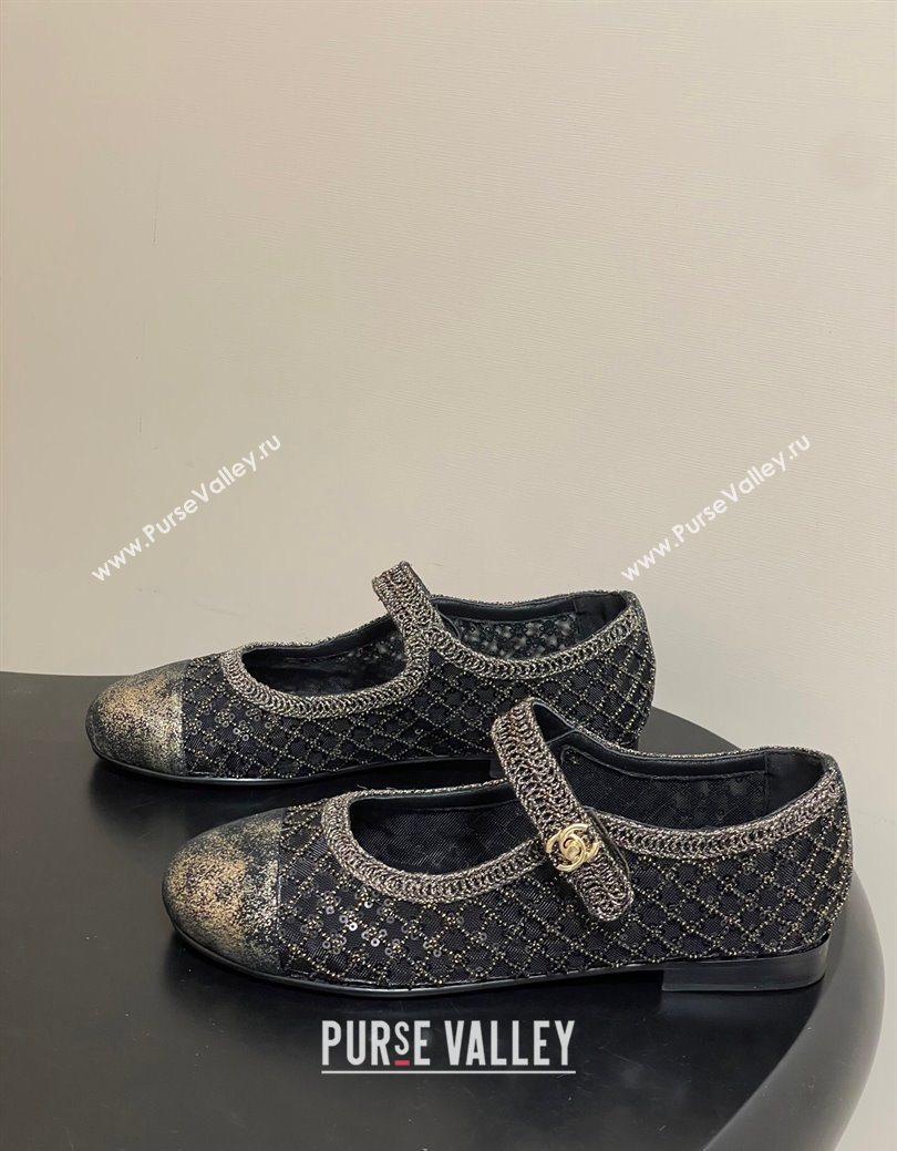 Chanel Mesh Sequins Mary Janes Flat Black 2025 CH122302 (MD-251223093)
