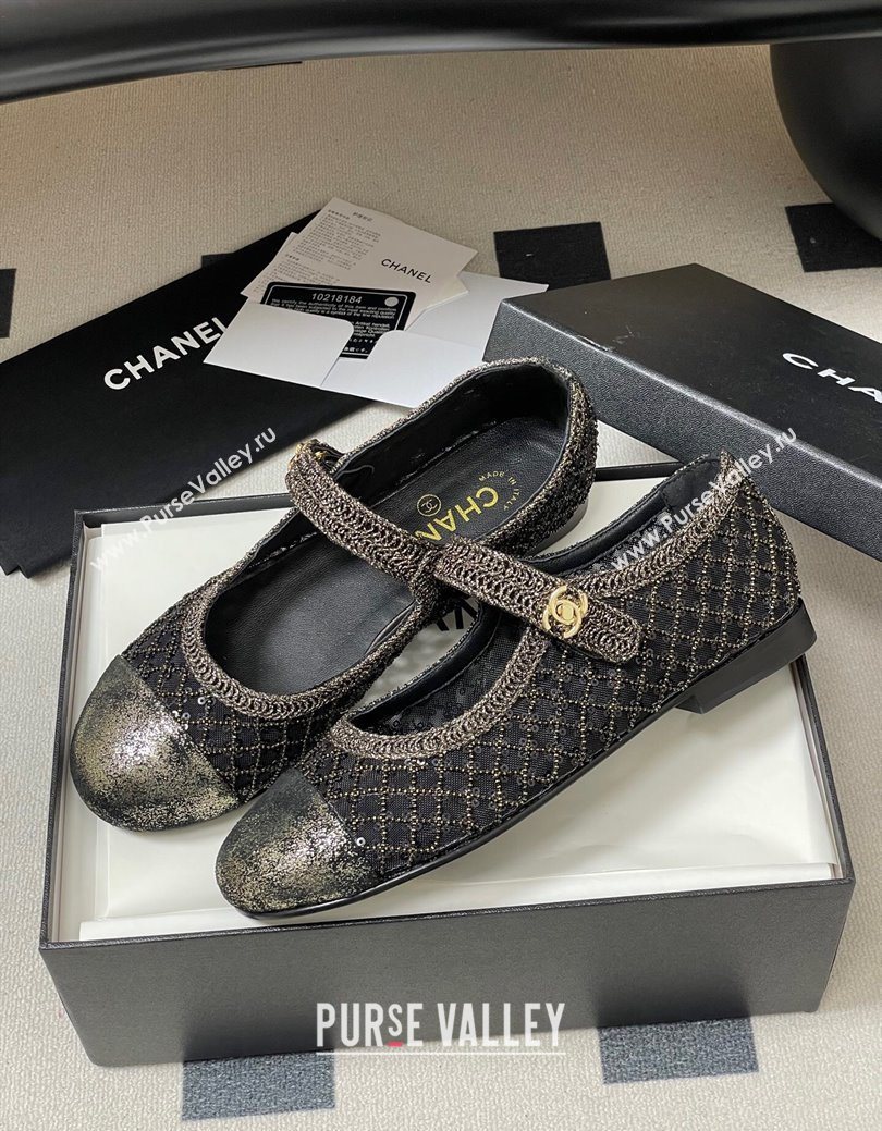 Chanel Mesh Sequins Mary Janes Flat Black 2025 CH122302 (MD-251223093)
