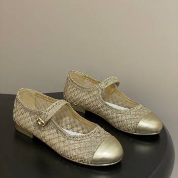 Chanel Mesh Sequins Mary Janes Flat Gold 2025 CH122302 (MD-251223094)