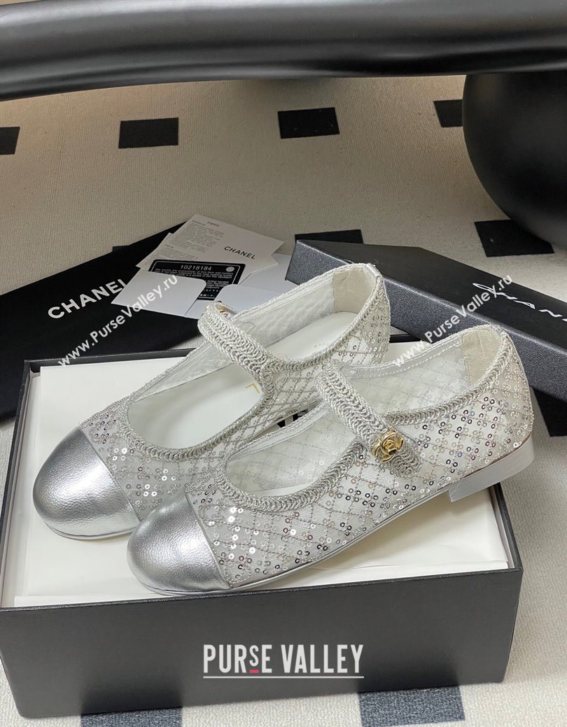 Chanel Mesh Sequins Mary Janes Flat Silver 2025 CH122302 (MD-251223095)