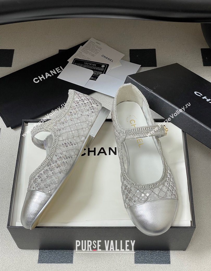 Chanel Mesh Sequins Mary Janes Flat Silver 2025 CH122302 (MD-251223095)