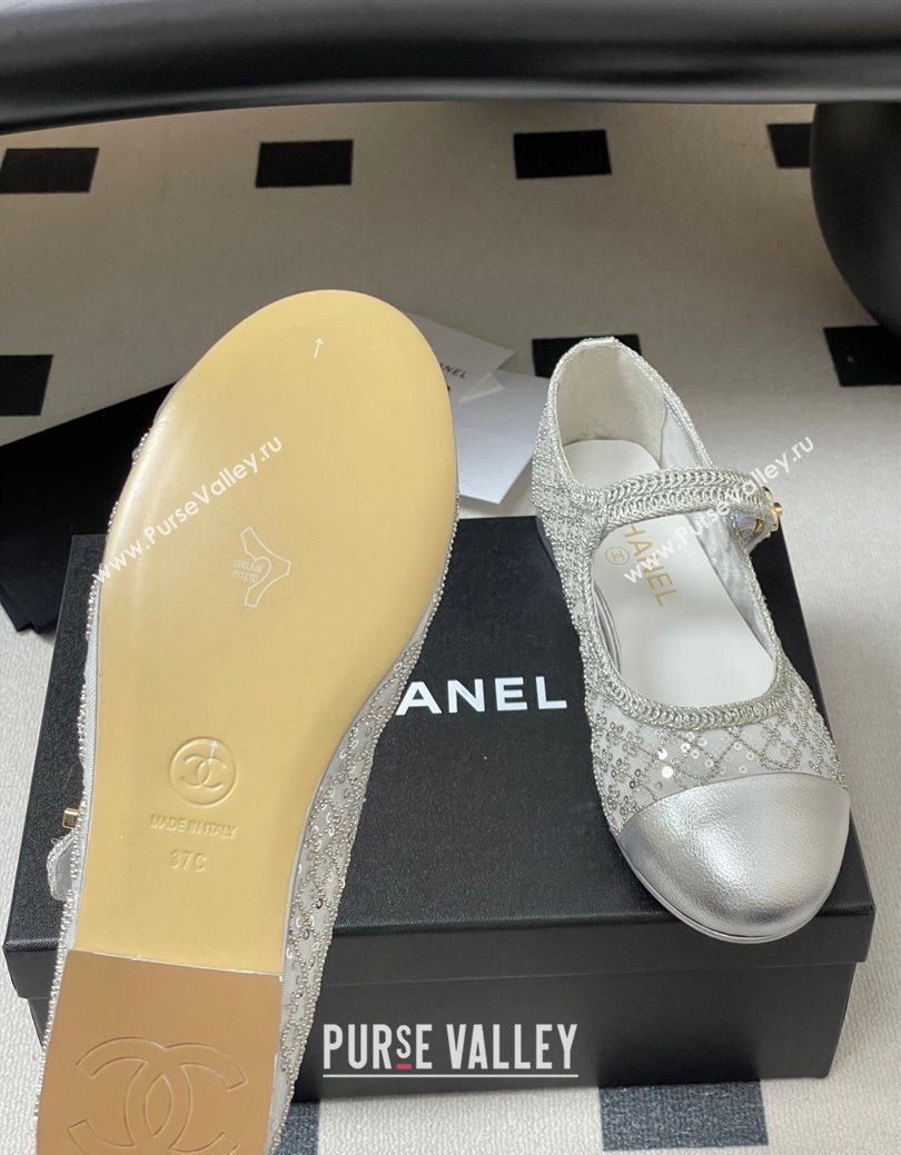 Chanel Mesh Sequins Mary Janes Flat Silver 2025 CH122302 (MD-251223095)