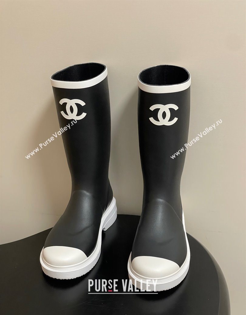 Chanel Rubber Rain Boots 3.5cm Black/White 2025 CH122302 (MD-251223005)